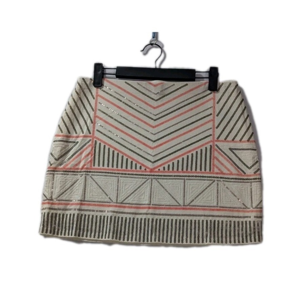 Express Y2K Embellished Mini Skirt S White Coral Metallic‎ Sequin Geometric